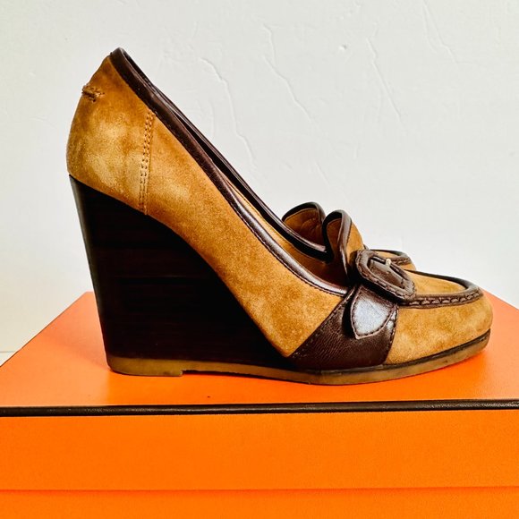 AUTHENTIC HERMES SUEDE AND LEATHER NIKITA LADY SHOES PUMPS SZ 6 MADE IN ITALY - Picture 3 of 14